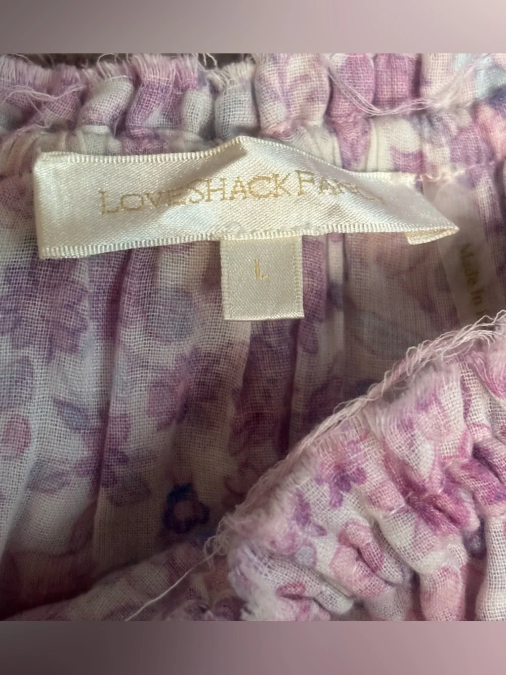 Loveshackfancy Dorin Top and Ruffle Skirt Set in Purple Iris Print Cotton Size L
